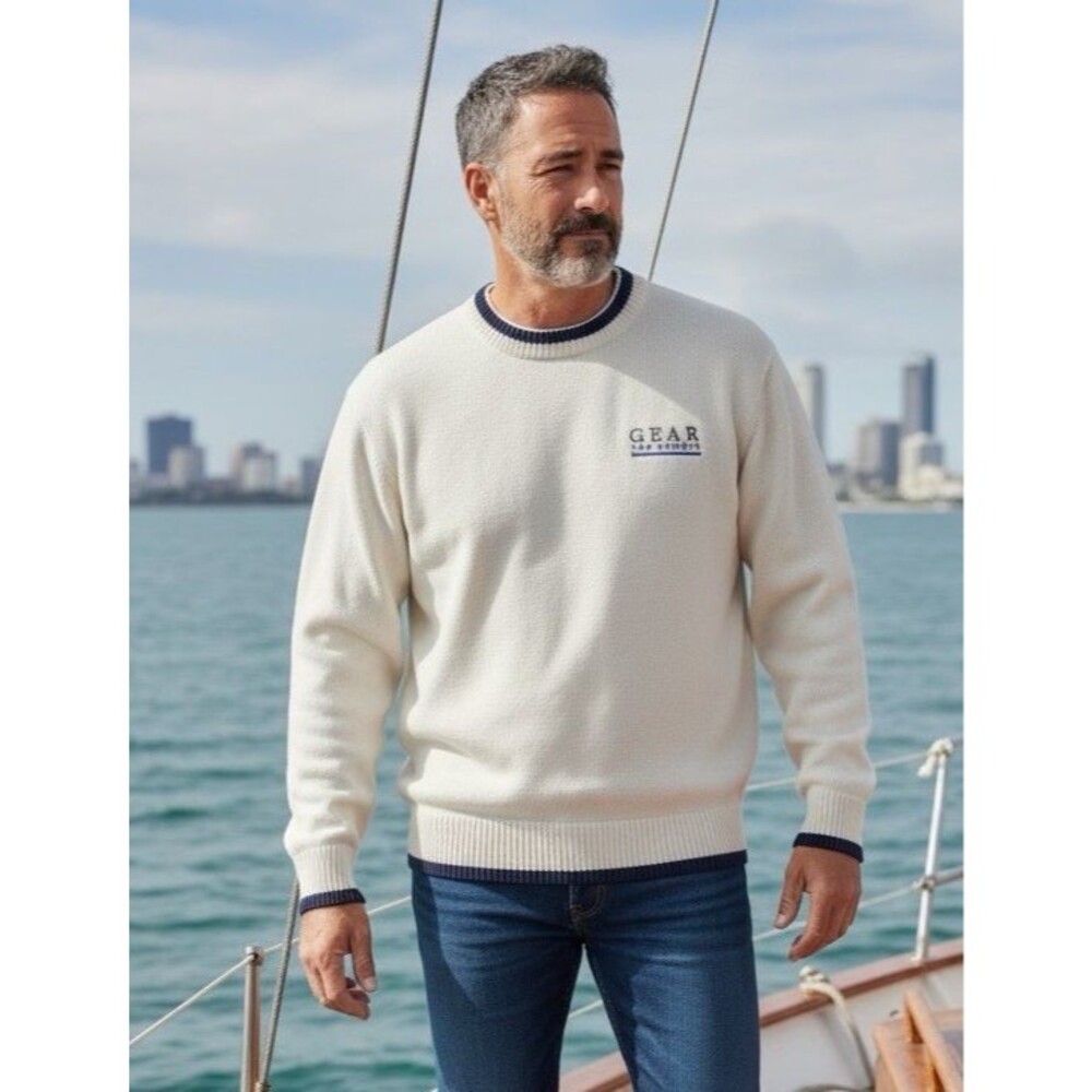 Gear For Sports mens NEW premium cotton cream crewneck ribbed sweater Medium